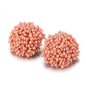 Large Beaded Stud Earrings Peach Color